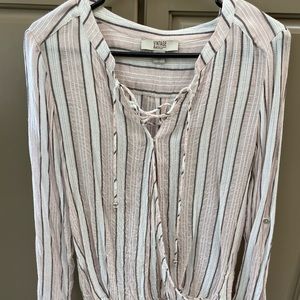 Pink grey & white top